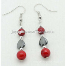 6MM Red coral with hematite heart beads earring